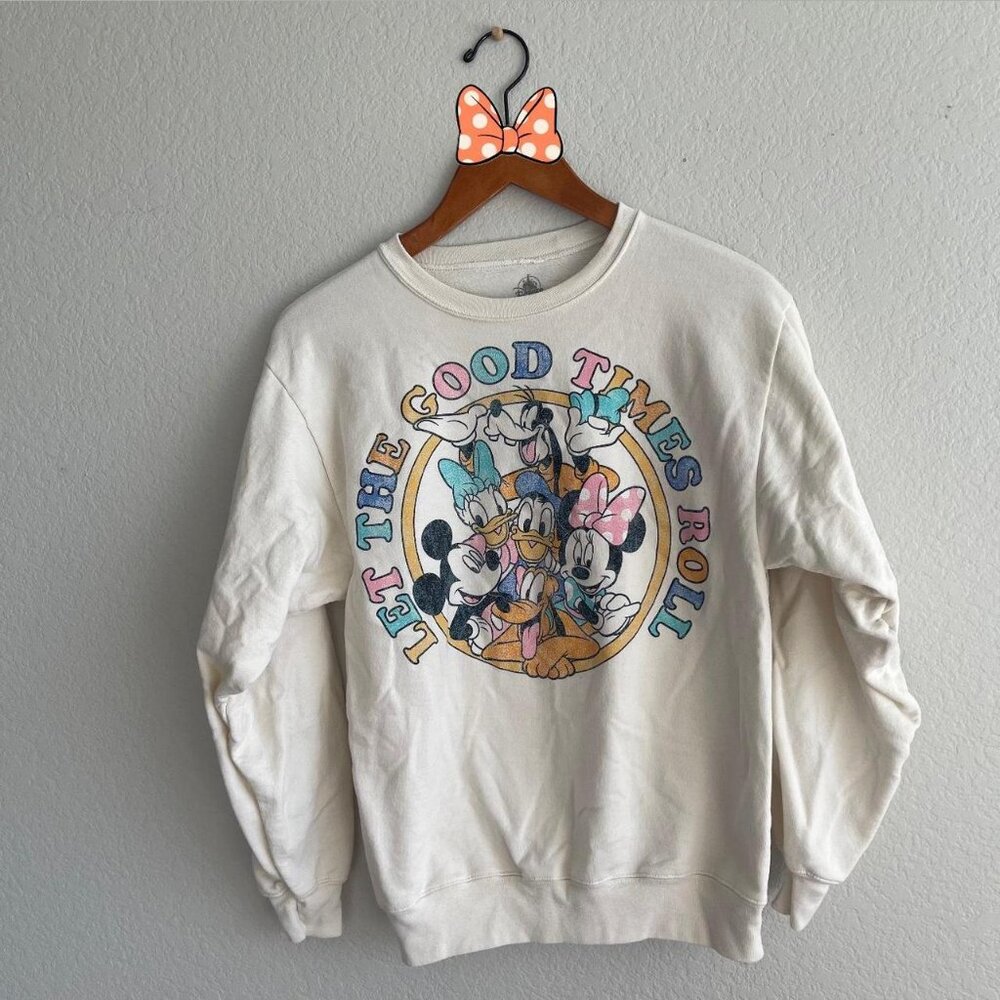 DISNEY PARKS: Mickey & Friends “ Let the Good Times Roll” Cream Crewneck Sweater